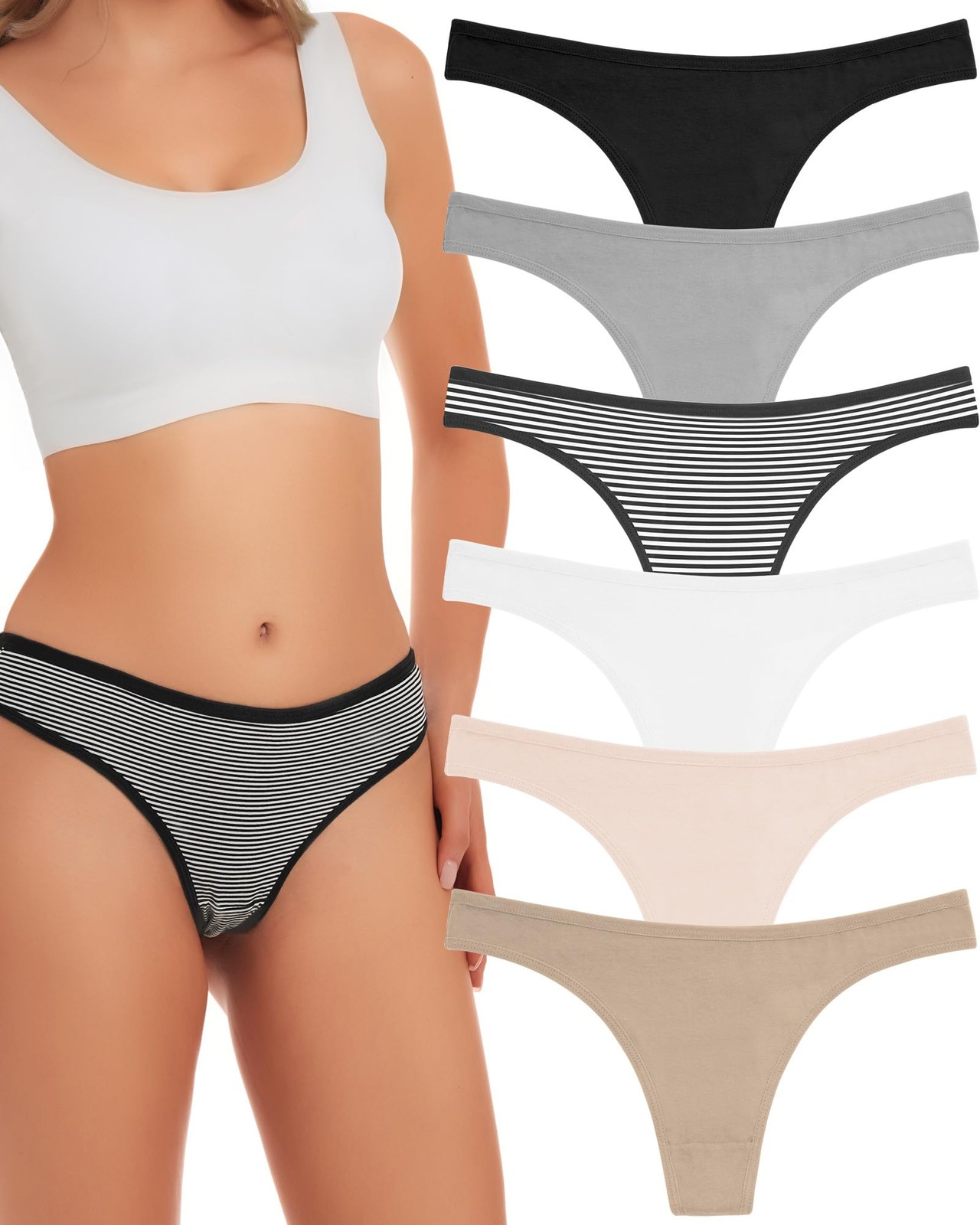 Breathable Cotton Thong Panties Pack of 6 – Assorted Colors Small