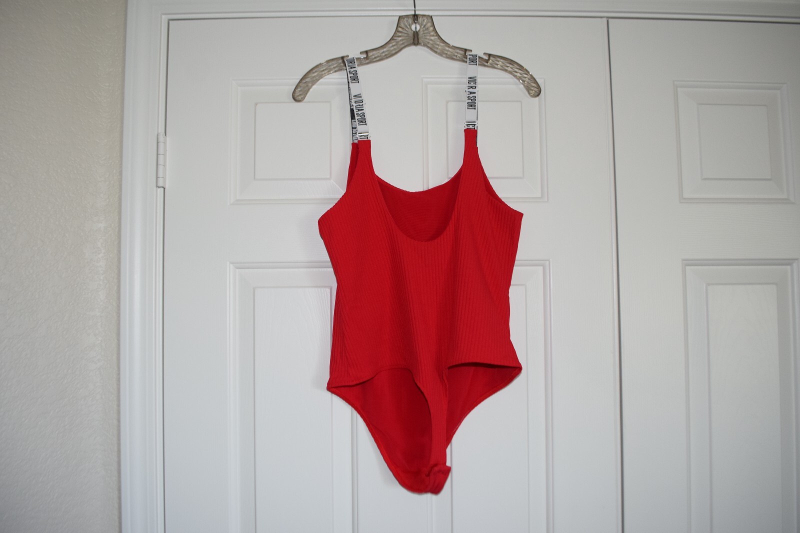 Victoria’s Secret Victoria Sport Pink Thong Ribbed Bodysuit Logo Straps