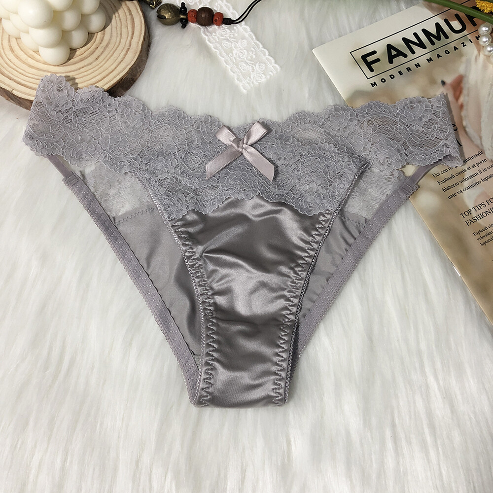 5 Pairs/Lot Womens Satin Panties Briefs French Lace Waist String Bikinis Thongs