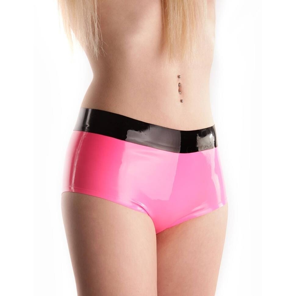 US Pink Latex Rubber Low-waisted Briefs Tight Panties Underwear Club Party BDSM