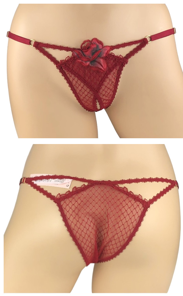 VICTORIA’S SECRET RED ROSE EMBROIDERED CROTCHLESS BRAZILIAN THONG PANTY S M L XL