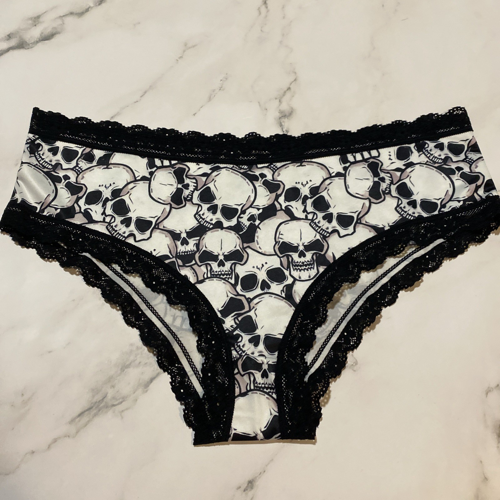 GOTH Skull Lace Trim Emo Boyshort Panties SKULLS XL Stretchy NWOT