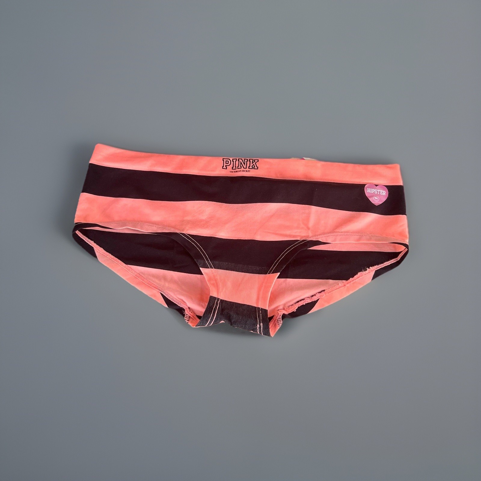 Vintage Victorias Secret PINK Orange & Black Striped Low Rise Hipster Yoga Panty