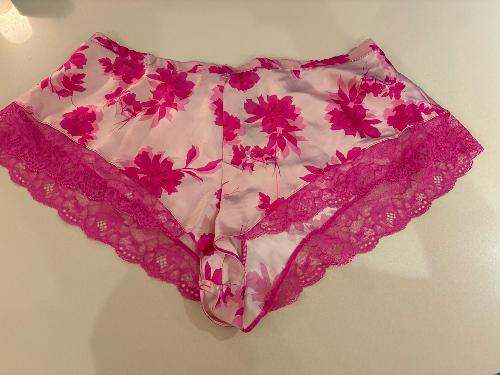 M&S ROSIE Luxurious Silk & Lace French Knickers Size 18 Pink Floral BNWT