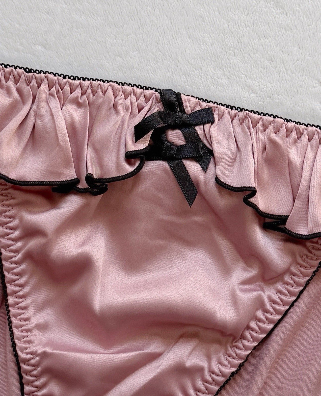 US-M, L/JP-3L Japanese Brand Cute Double Satin Bow Ruffle String Bikini Panties