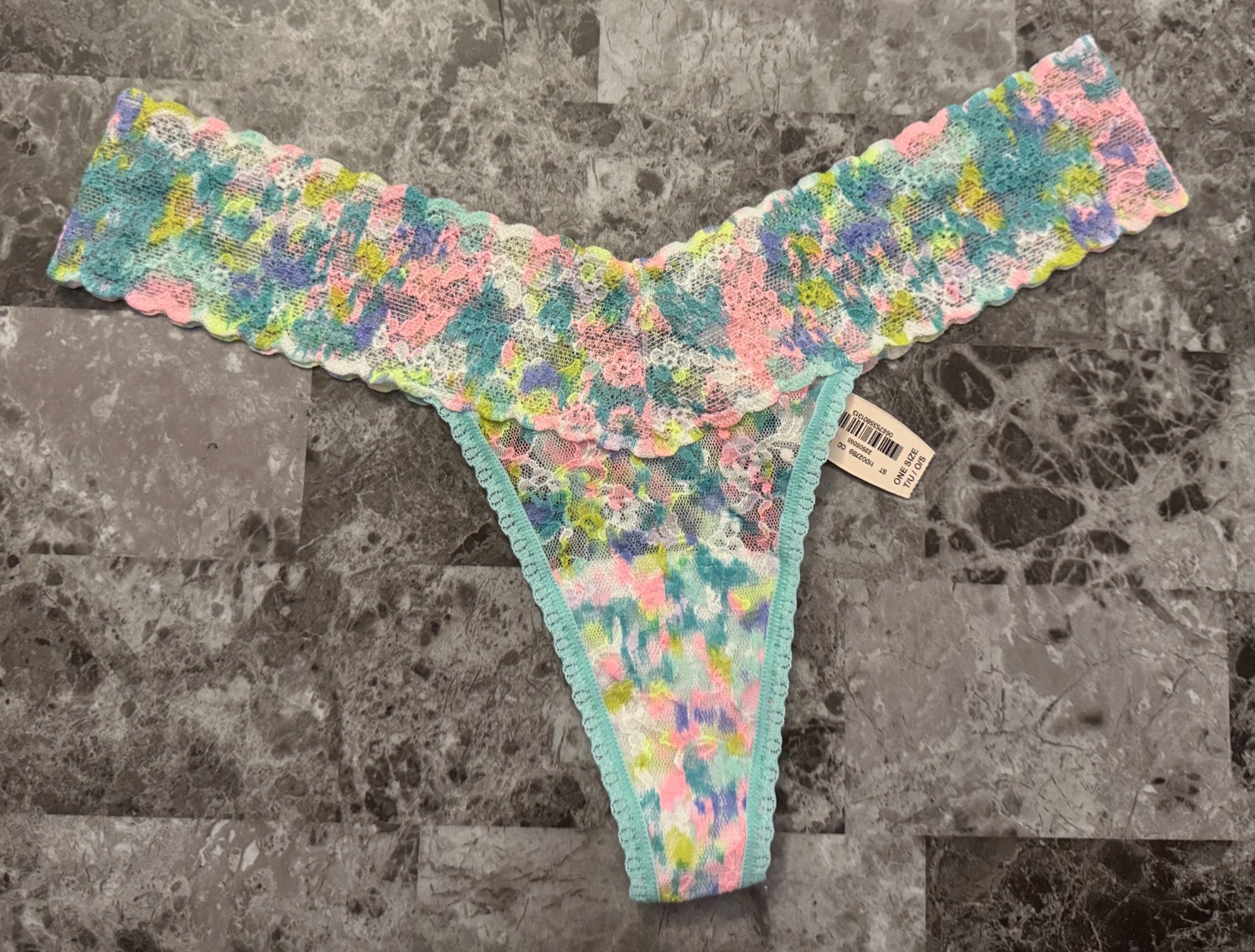 NWT VICTORIA’S SECRET O/S AQUA FLORAL LACE THE LACIE VINTAGE RARE THONG PANTIES