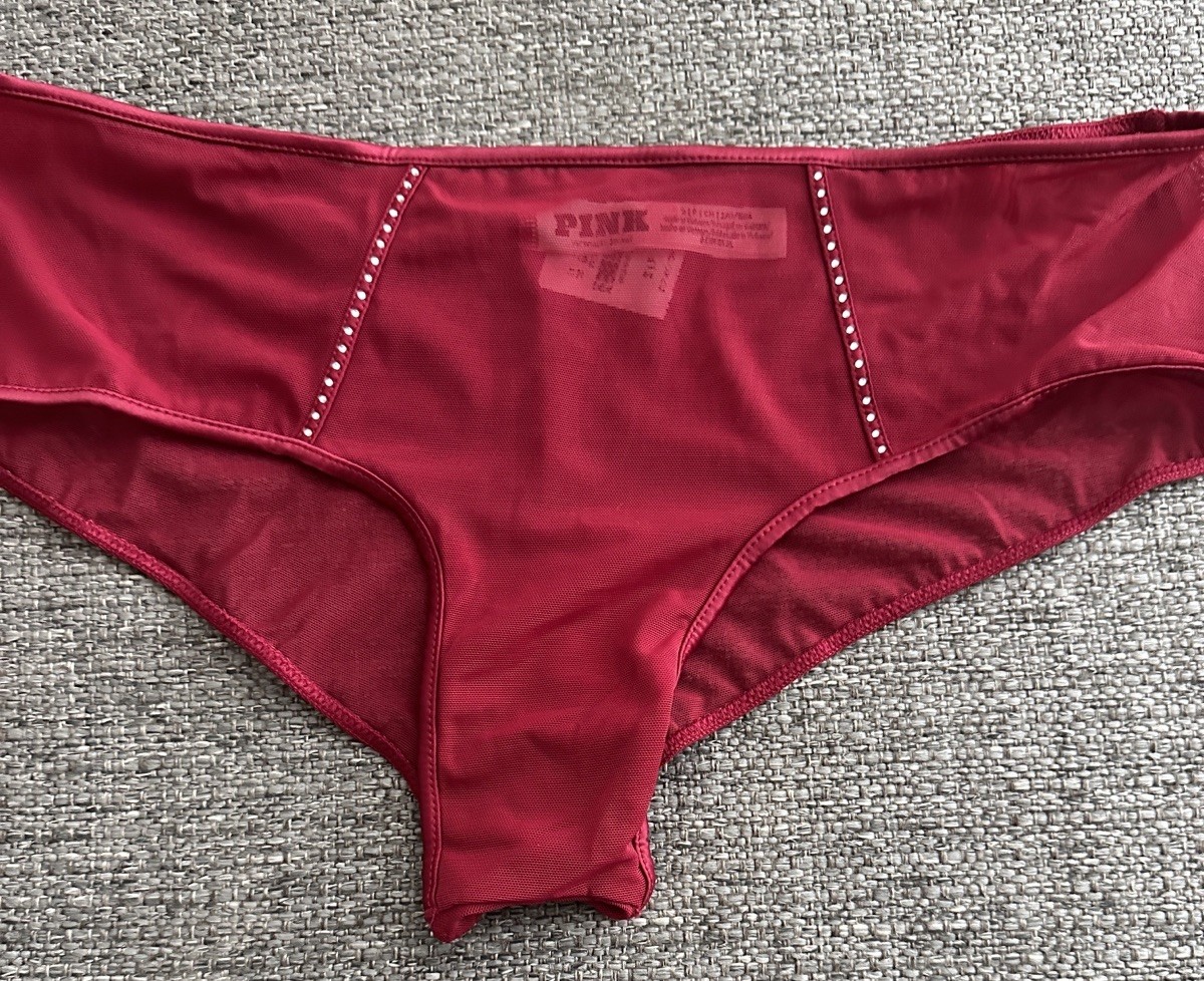Victoria’s Secret Deep Red Mesh Rhinestone Cheeky Panty Size Small NWT