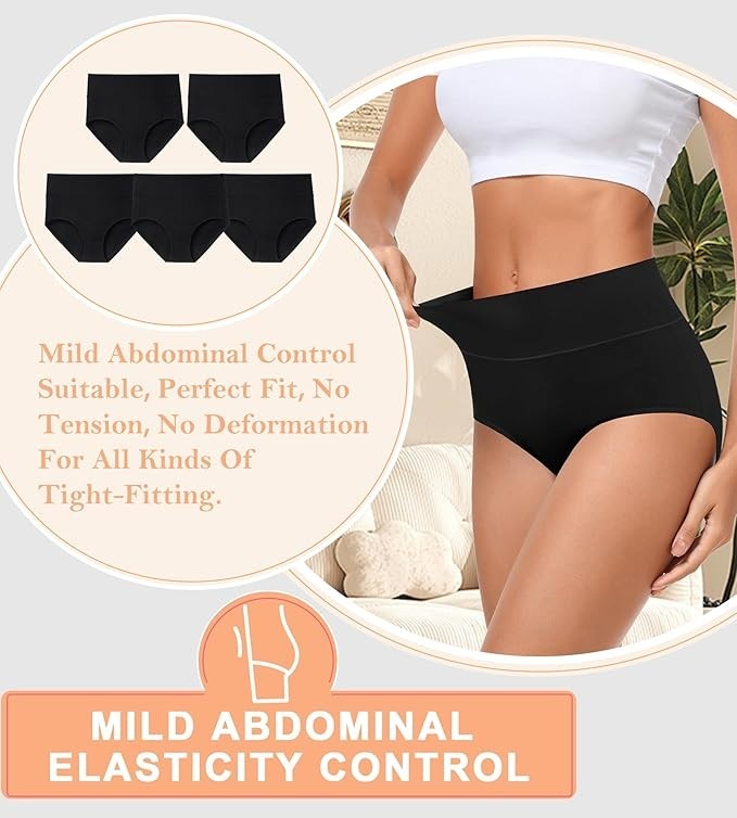High Waisted Womens Cotton Postpartum Underwear No Muffin Top(Large,Dark,5-Pack)