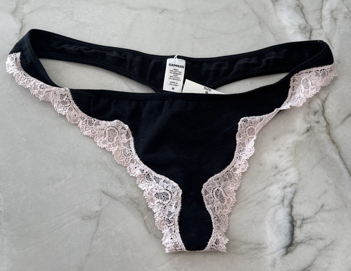 Express Lace Trim String Thong Size Medium Cotton Panty
