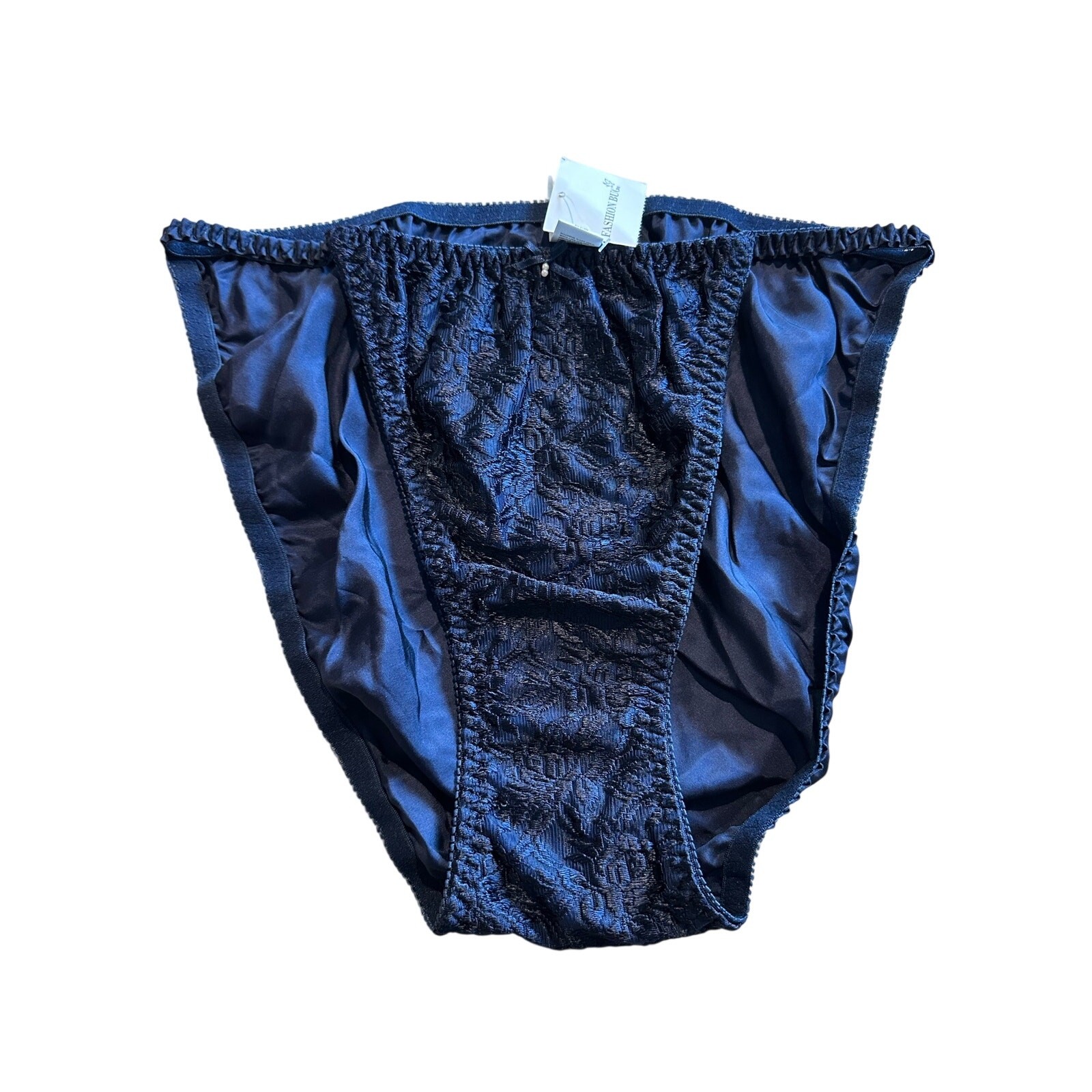 Vintage Fashion Bug Washable 100% Silk Hi Cut String Bikini Panty Navy NEW 9