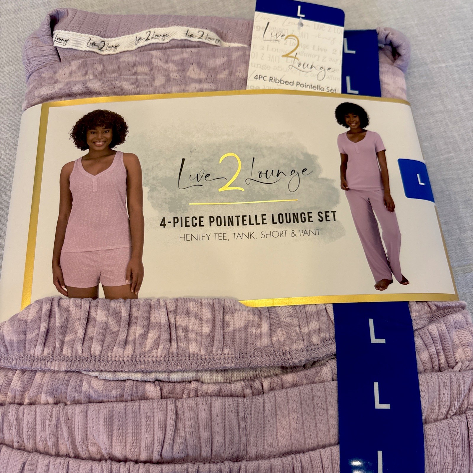 Live2Lounge Women’s 4‑Piece Pointelle Pajama Lounge Set Purple Size Large NWT