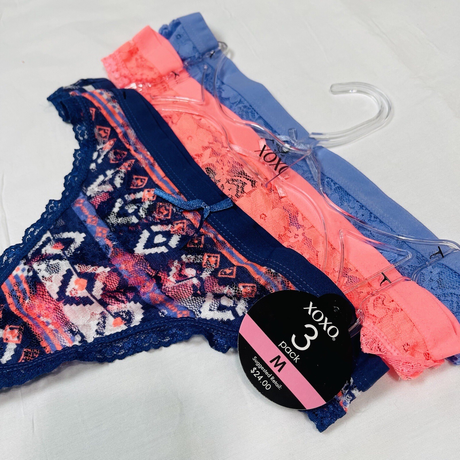 3 Pair XOXO Women Sexy THONGS Lace Panties Multicolor Floral MEDIUM