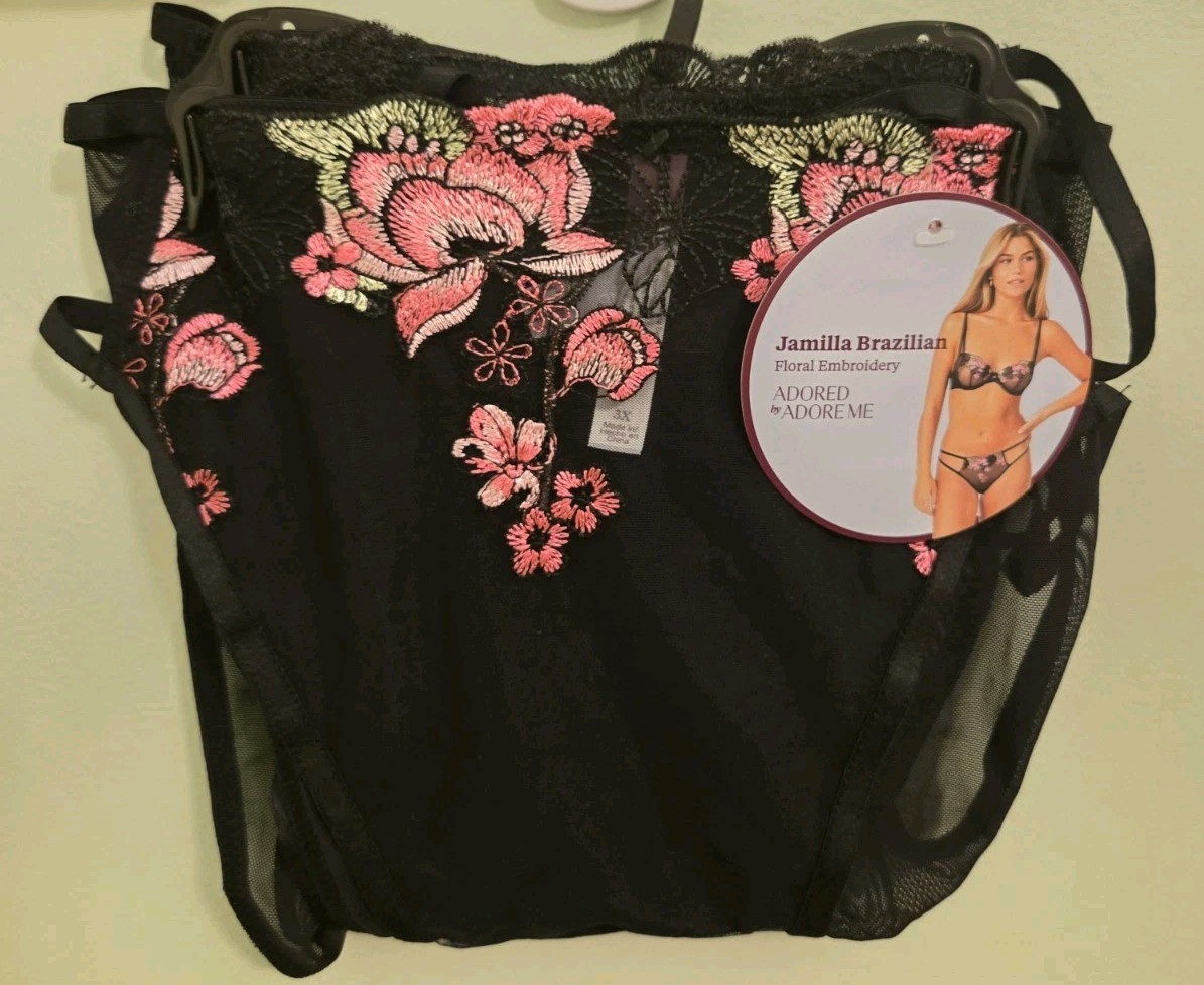 Adore Me Women’s 3X Jamilla Brazilian Panties 2 PACK Black Pink Floral #10726