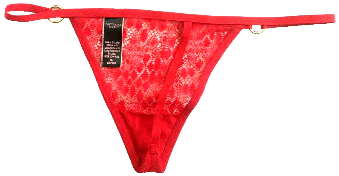 Victorias Secret One Size Red Snake Lace V-String Metal O-Ring Side Accents NWOT