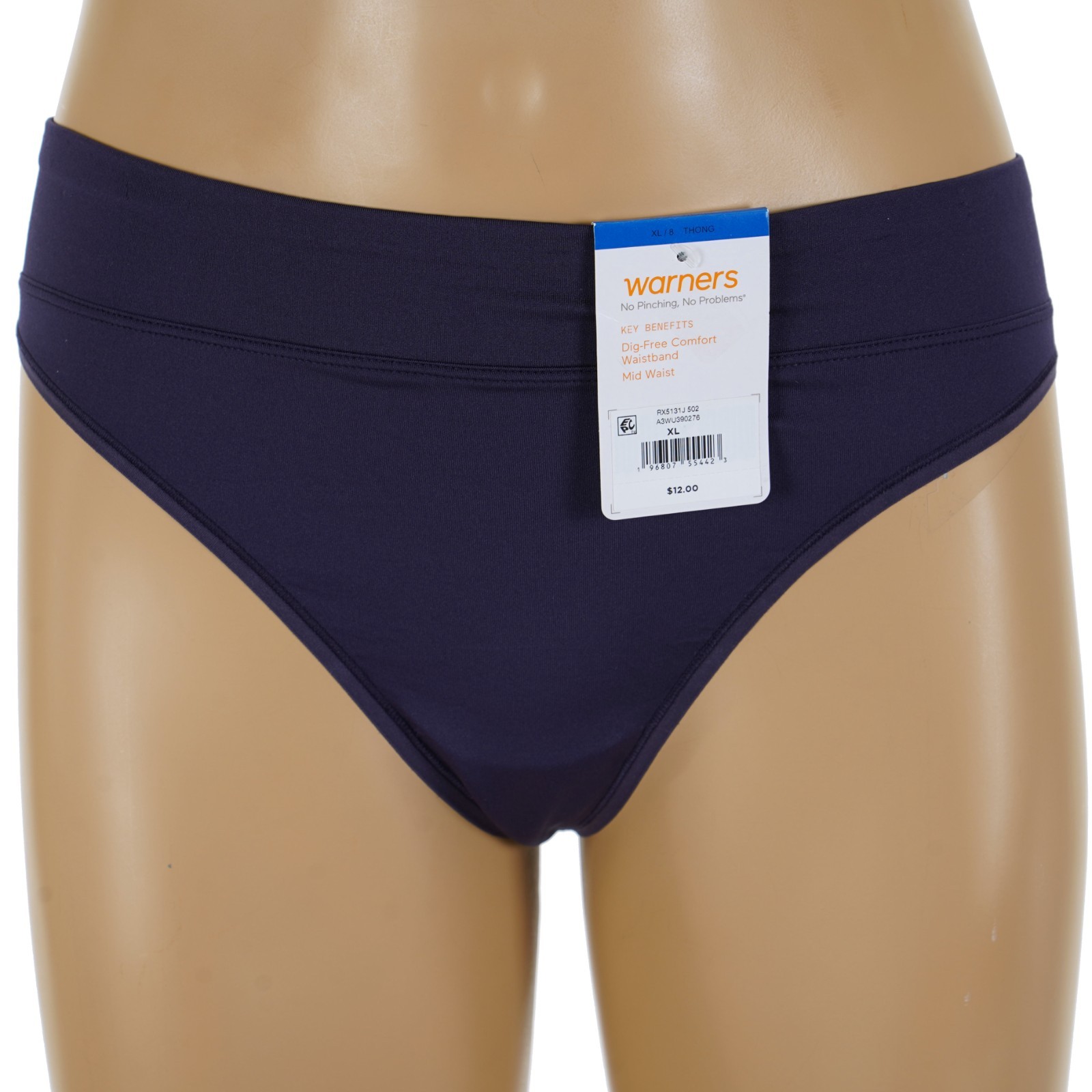WARNERS Women’s Size 8 X-LARGE Comfort Waist PURPLE Tailored THONG PANTY RX5131J