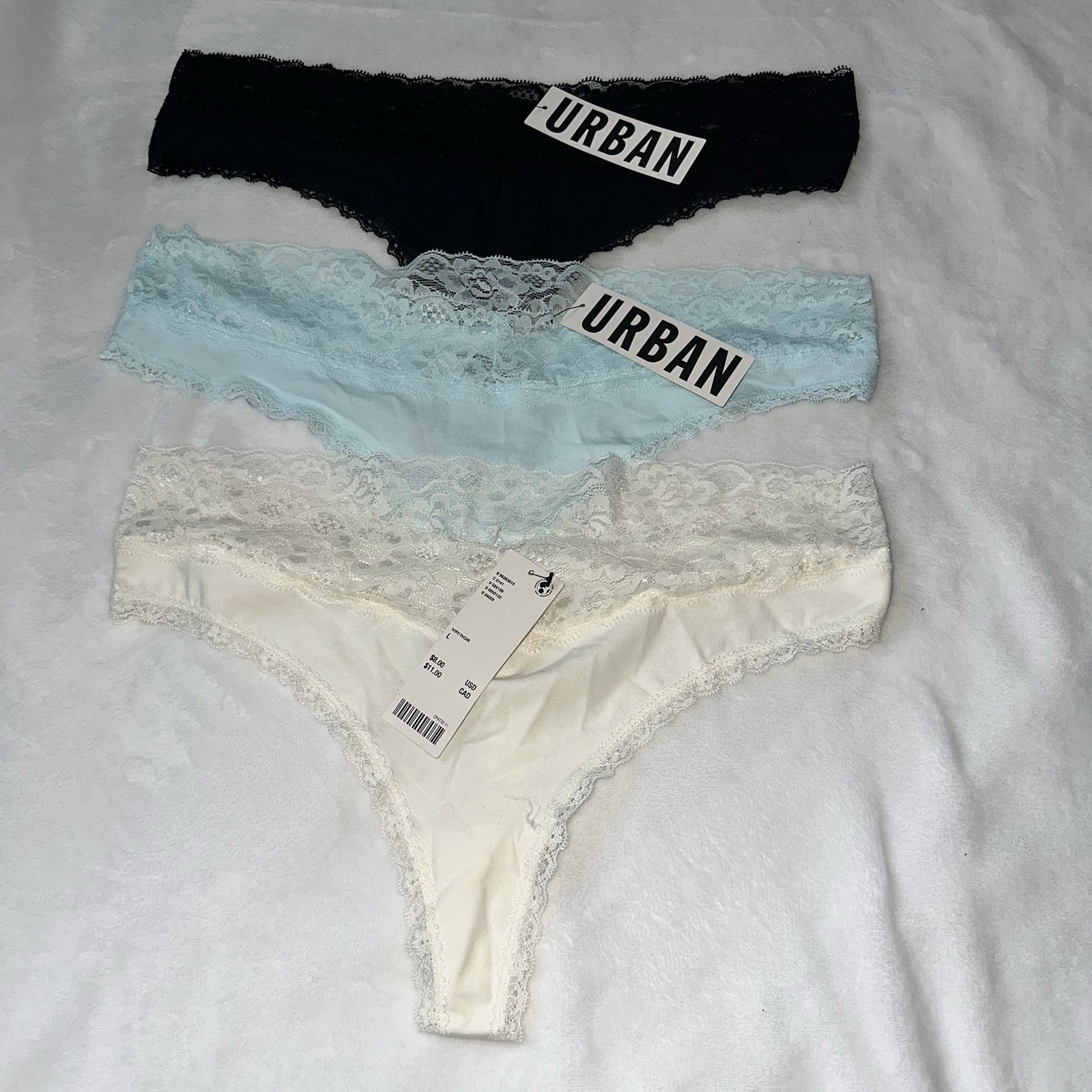 NWT URBAN OUTFITTERS THONG LACE TRIM AND WAISTBAND SIZE LARGE 3 IN SET