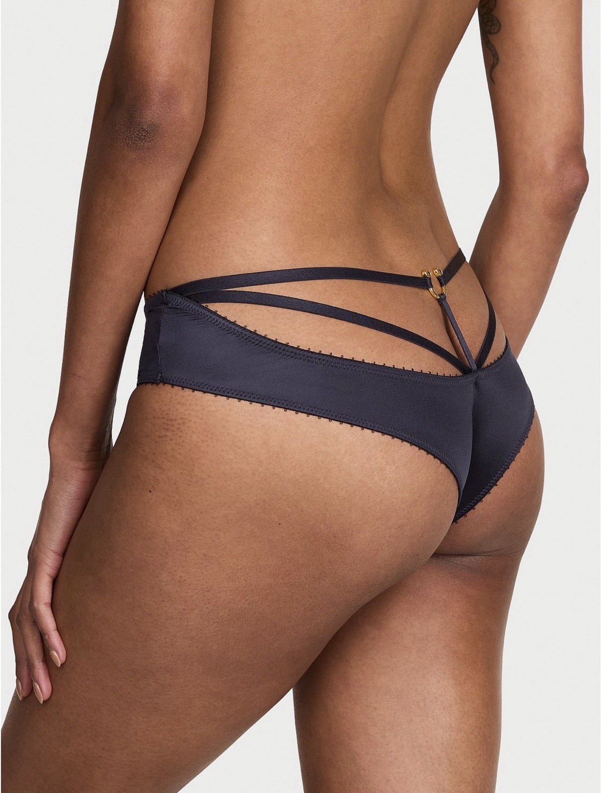 Victoria’s Secret Strappy Back Ring Hardware Satin Cheeky Panty Sz M SOIREE BLUE
