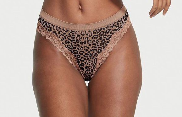 XL Tan Leopard Lace SEAMLESS NOSHOW Victorias Secret High-Leg Waist Brief Pantie
