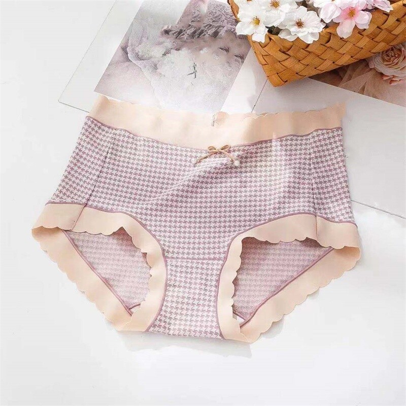 1PC Lady Japanese Briefs Checked Triangle Bowknot Bikini Panties Plus Size Multi