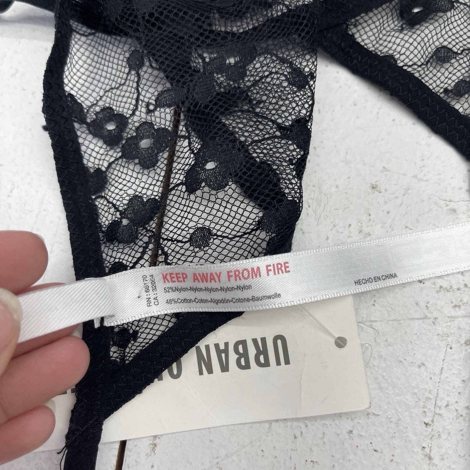 Urban Outfitters Black Floral Lace Detail Thong G String Underwear Women’s Large