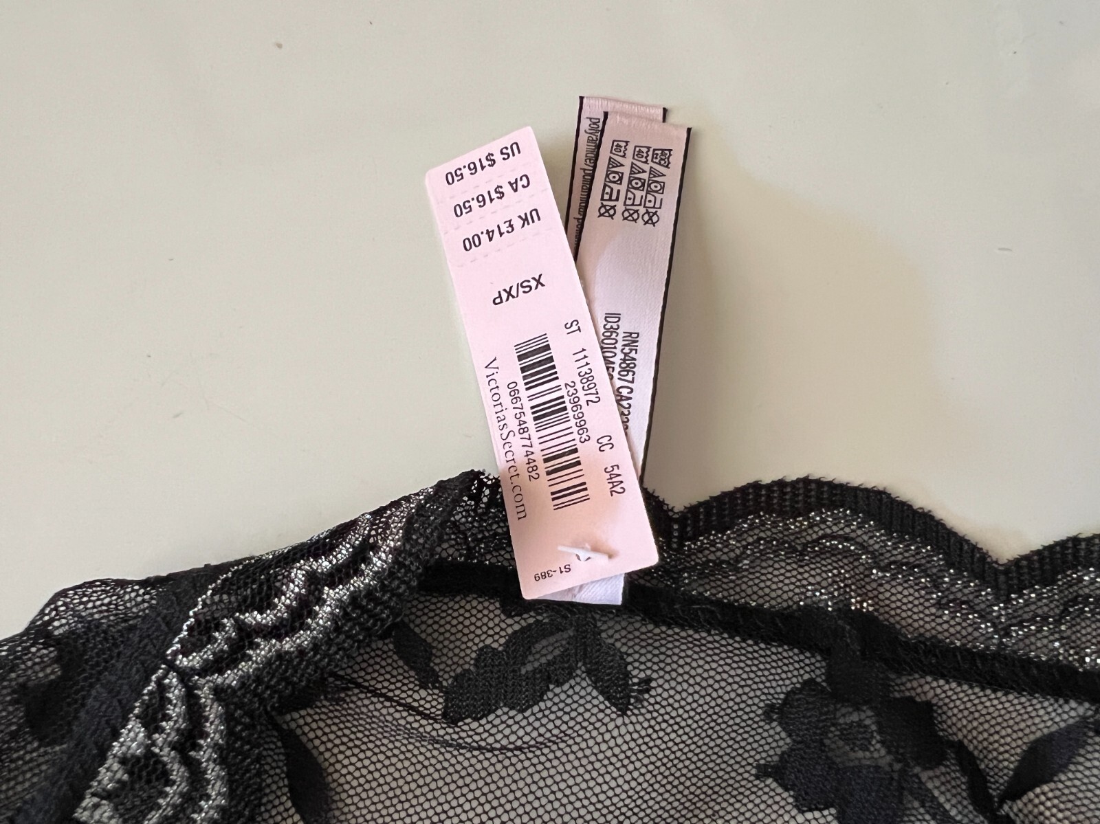 VICTORIA’S SECRET Dream Angels Cheekini Tanga PANTY Black All Over Lace Size XS