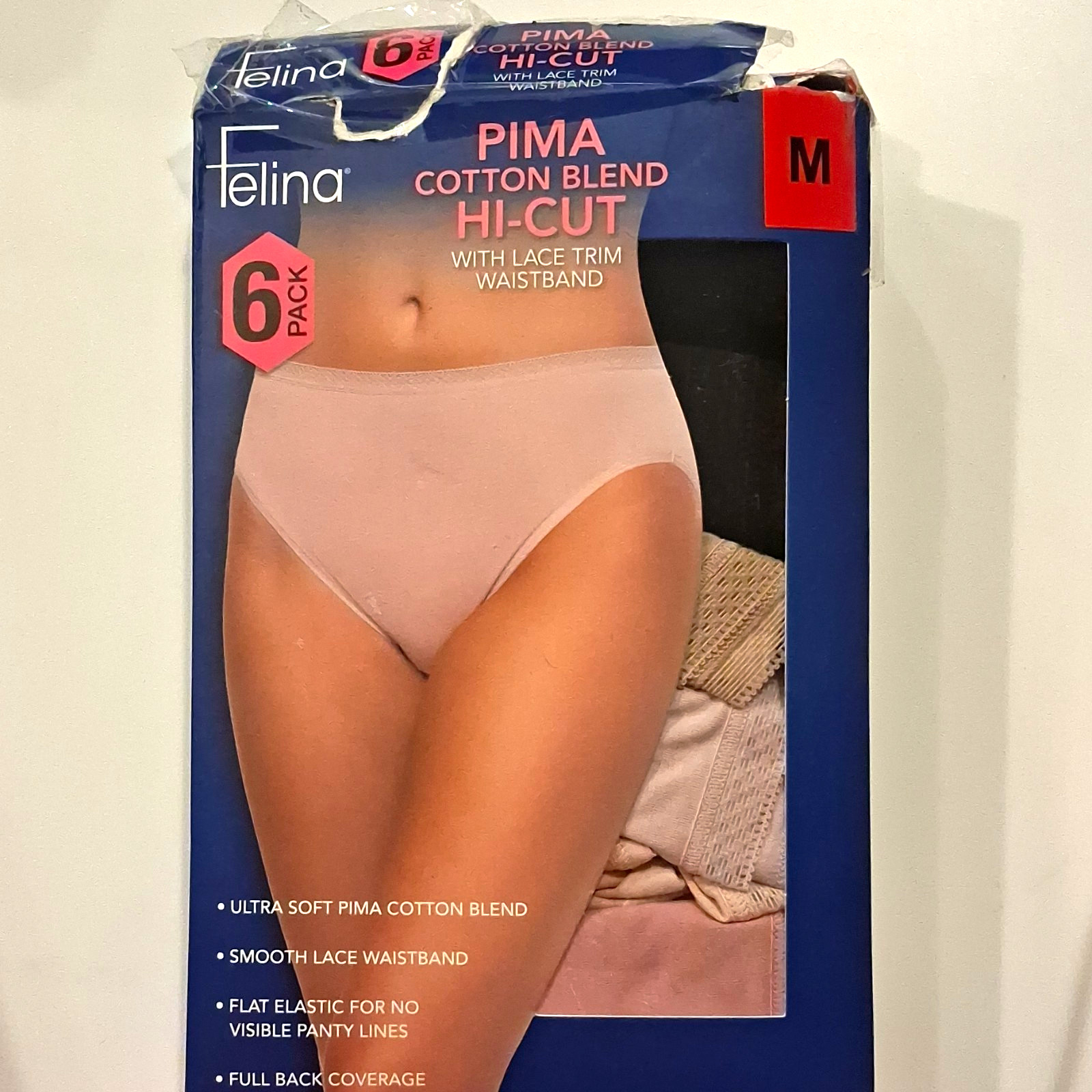 Felina Cotton Blend Tagless Full Coverage Hi-Cut Panties 6 Pack M Beige