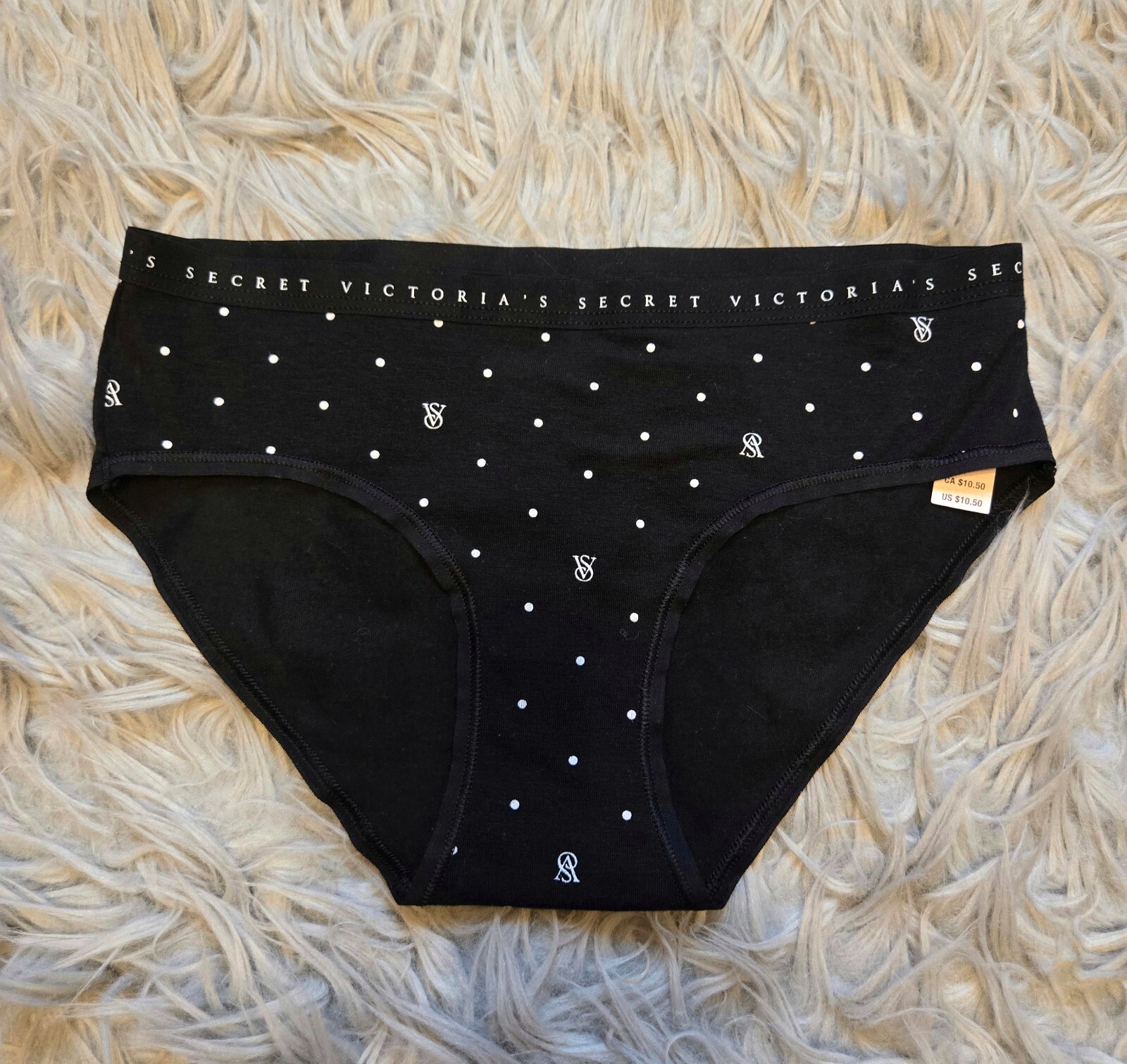 Victorias Secret Panty Hipster Logo Dots, Black, Size XS, new with tag