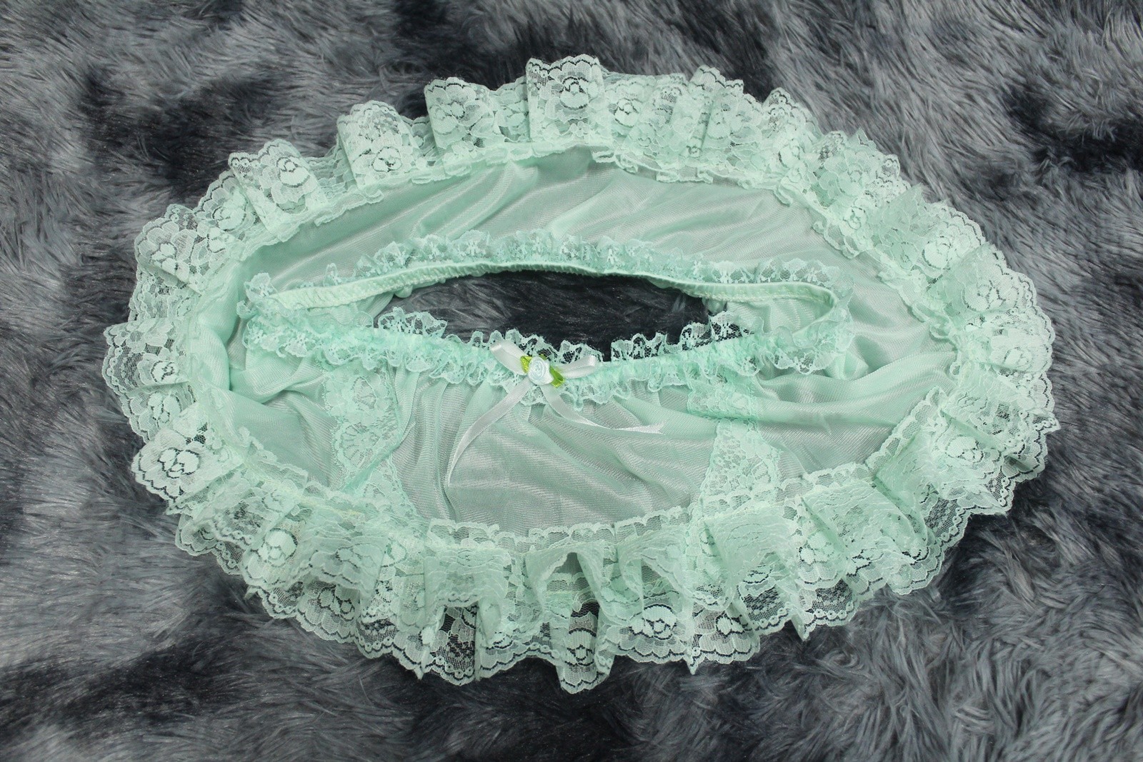 #A324 2XL/ElasticW.24-42″ Vintage Style 2PCS Green Nylon Half Slip + White Brief