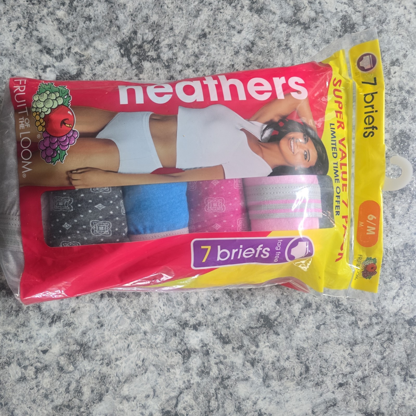 NEW Fruit of the Loom Womens Size 6 Multi Color 100% Cotton 7 Pairs Briefs