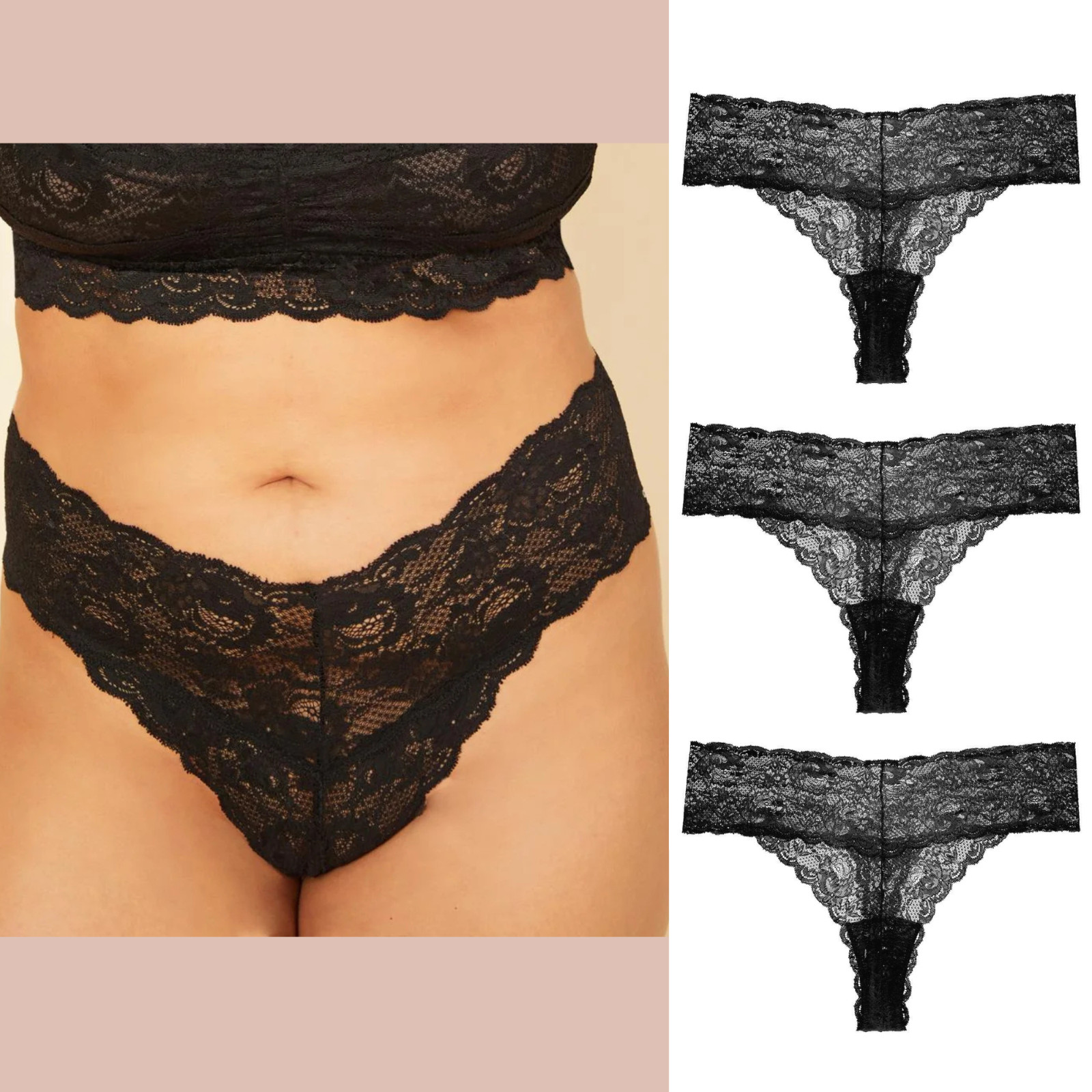 NWT Cosabella [ 3PC – 1X ] Never Say Never Extended Cutie Thong in Black T2184