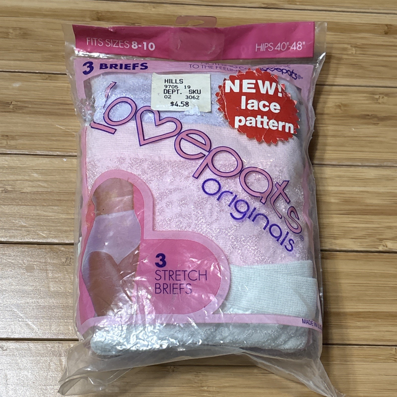 Vtg Lovepats Panties Original Stretch Briefs Lace Pattern 8-10 40-48 Hip New