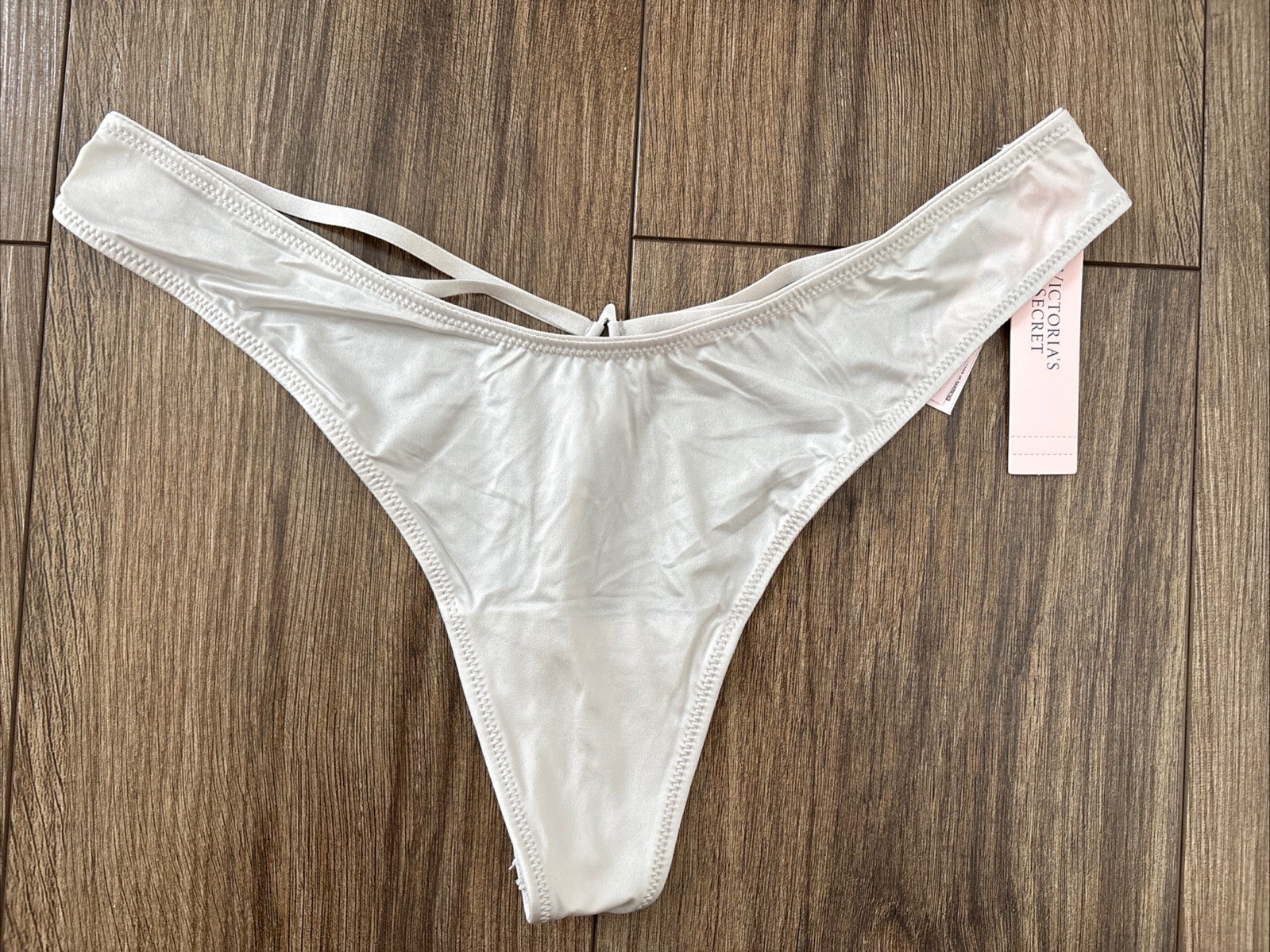 Victoria’s Secret Panties Thong Panty Strappy Star Starstruck Gray Satin Medium