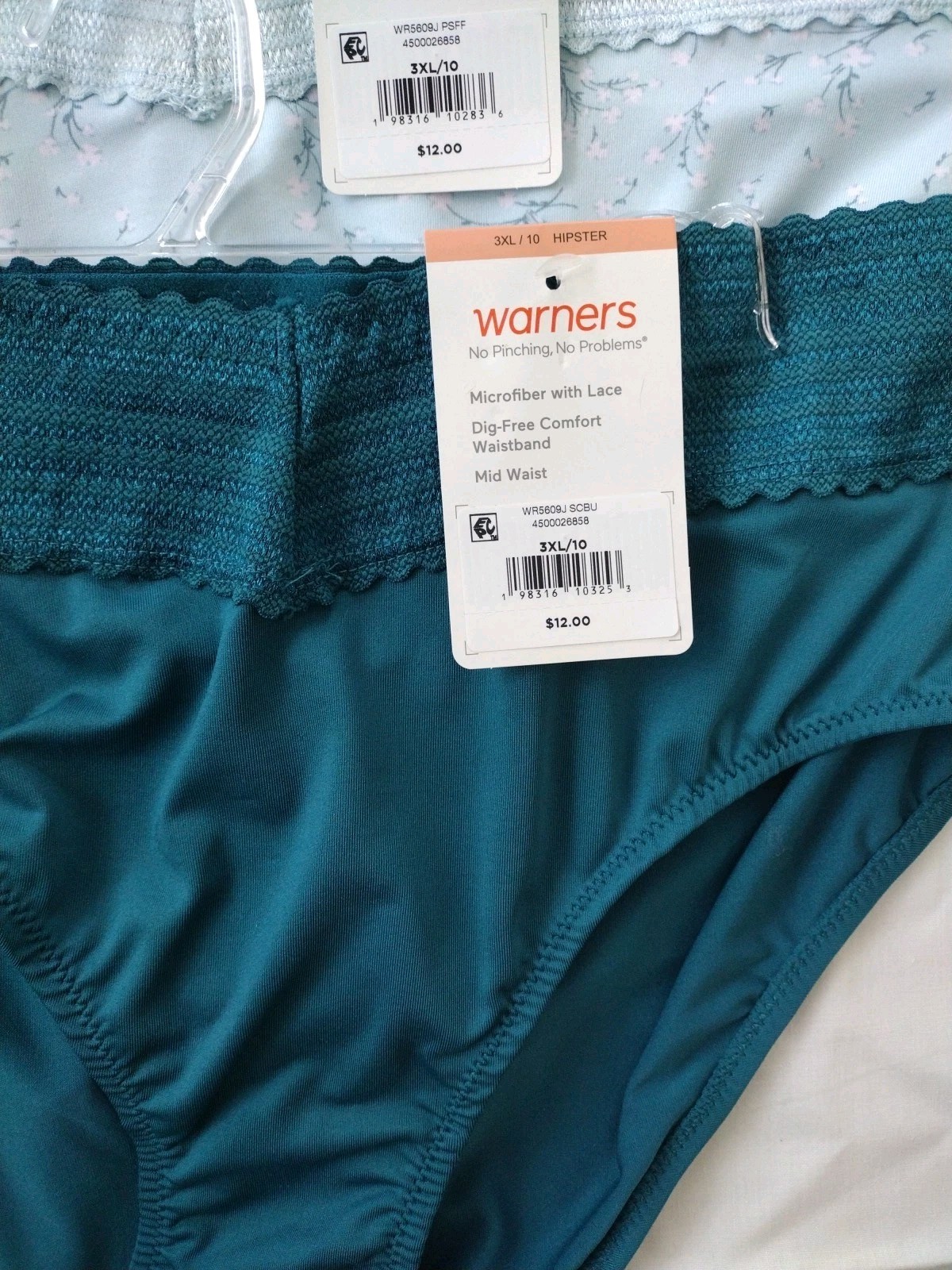 NWT 2 Warners Lace Hipster Panties No Pinching/Problems 5609J Asst Prints 10/3XL