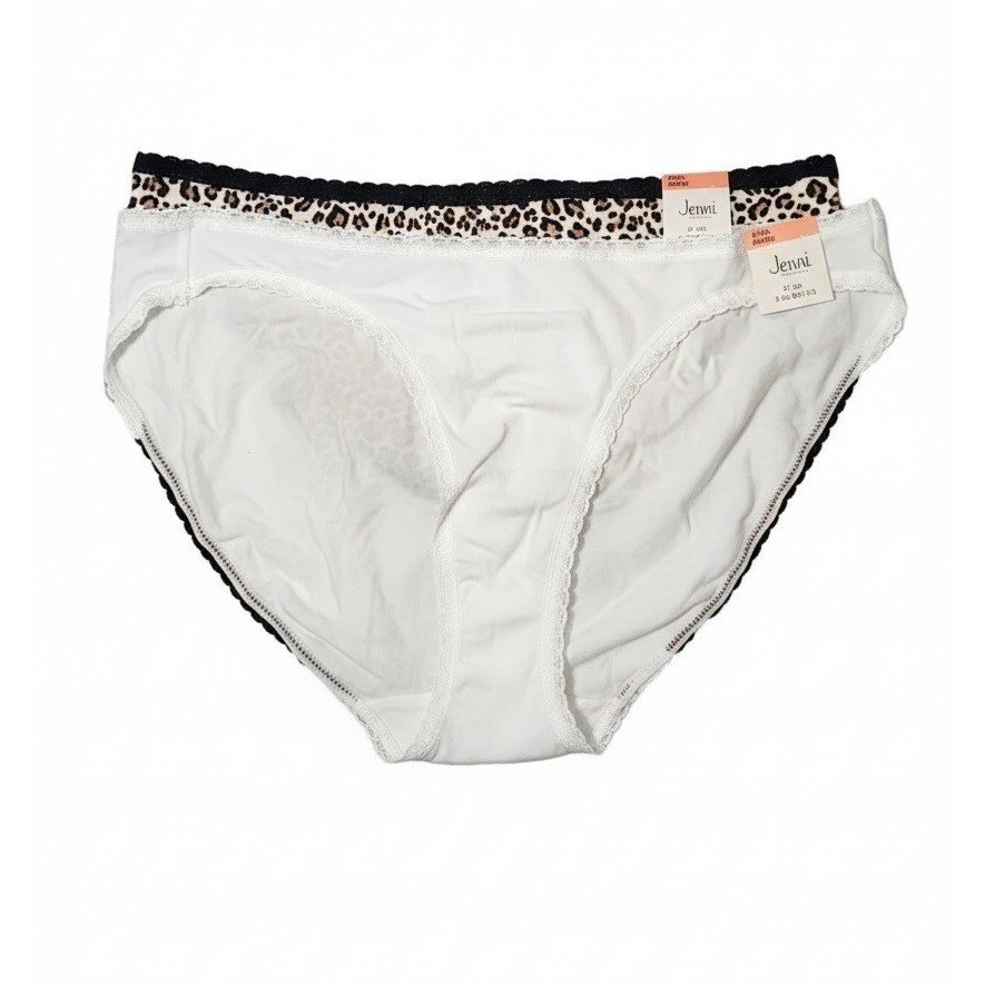 Jenni Intimates Women’s Bikini Briefs 2 Pack Wild Leo Nude White, Size XXXL, NWT
