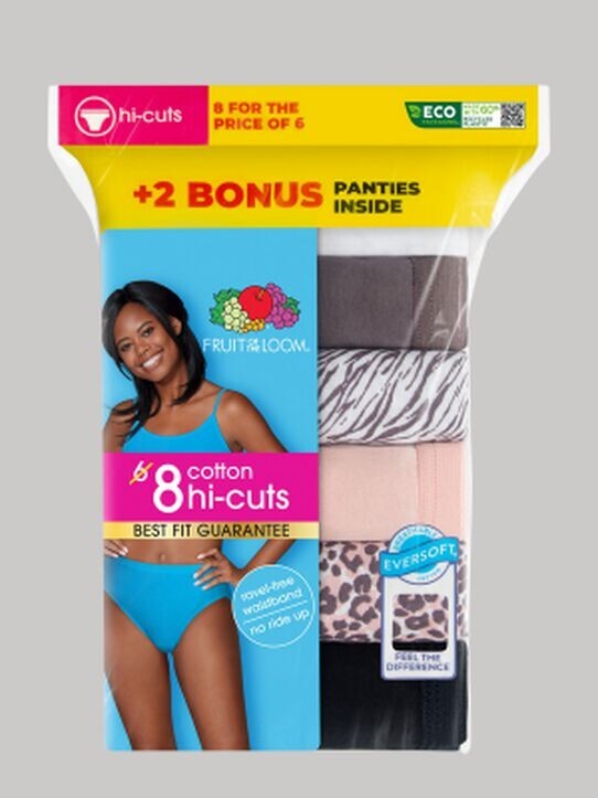 Fruit of the Loom Women’s Cotton Hi-Cut Brief Underwear 8-Pack