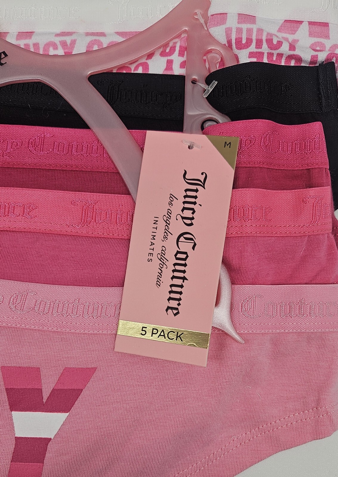 JUICY COUTURE 5 Pack Women’s M L XL Cotton Logo Panties White Black Pink Fuchsia