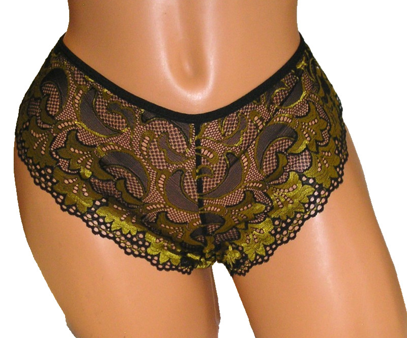 Panties Lingerie Black Gold Lace Heart Rhinestone Hipster, 0XL Adult Gift