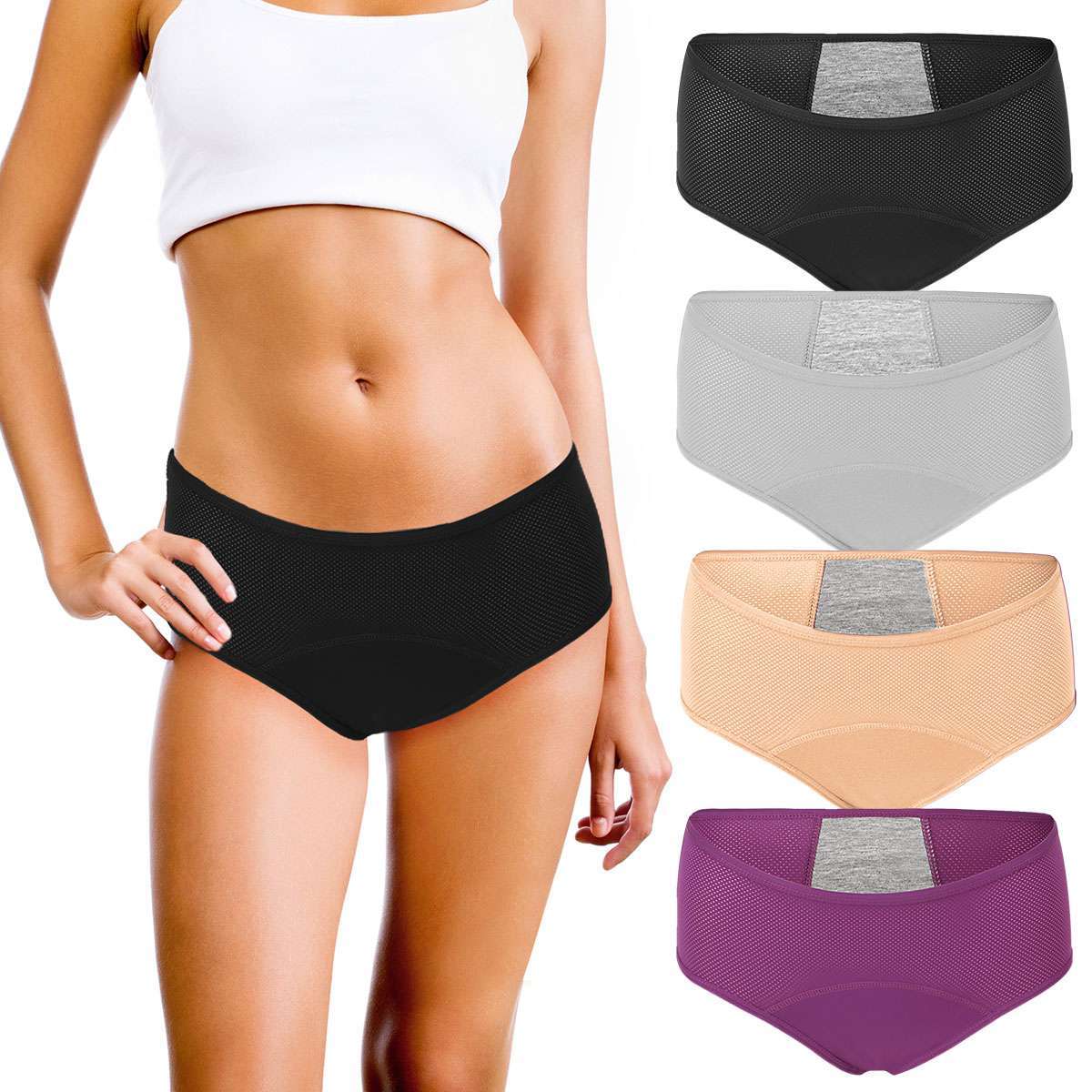 4 Pack Menstrual Period Underwear Girls Leak Proof Pull on Ladies Panties Briefs
