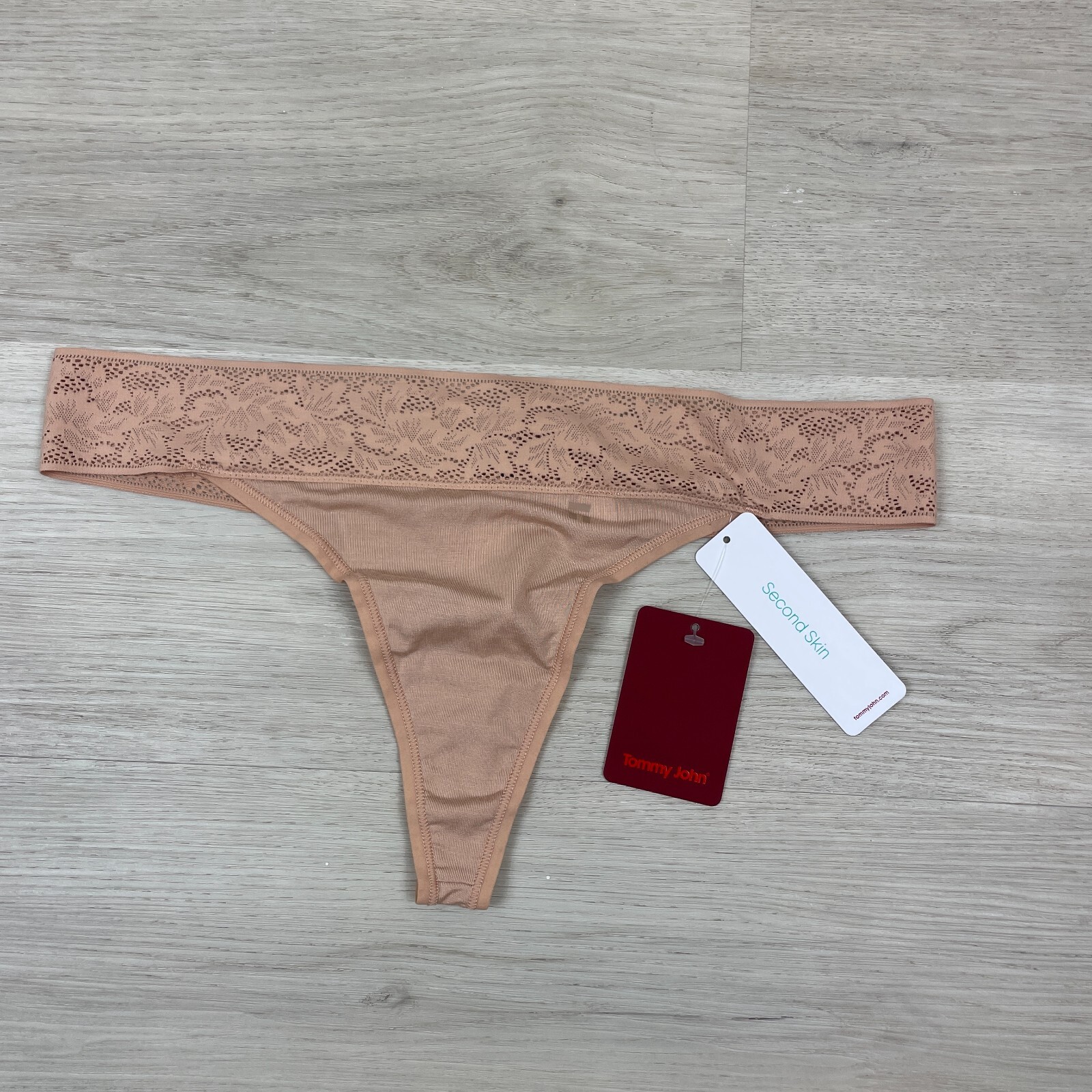 Tommy John Second Skin Lace Thong Panty Womens Small Nude Maple Sugar
