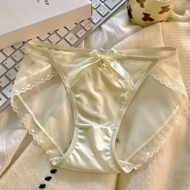 2 Pack Lot Womens Sheer Satin Panties Underwear Brief Bikinis Low Rise Lingeries