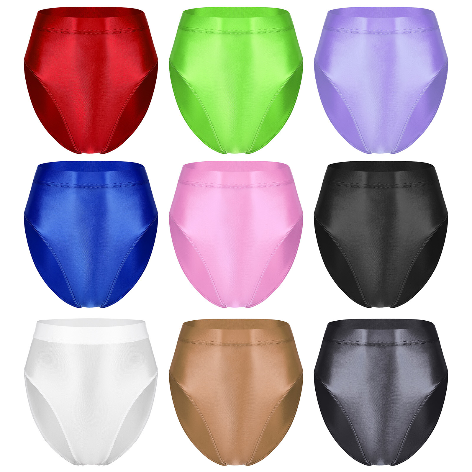 Womens Knickers Glossy Briefs Short Panty Activewear Clubwear High Waist Oily