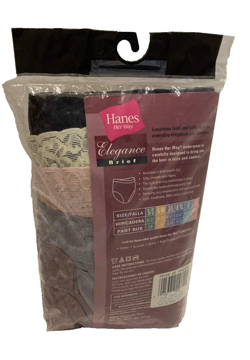 Hanes Elegance 5 Pack 100% Nylon Brief W/Lace Panties Size 8 XL Vintage 2004
