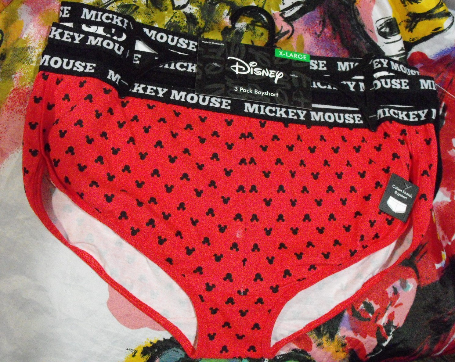 3 DISNEY BRIEFLY STATED 43MK903W1HZA RED MICKEY MOUSE COTTON BOYSHORT PANTIES XL
