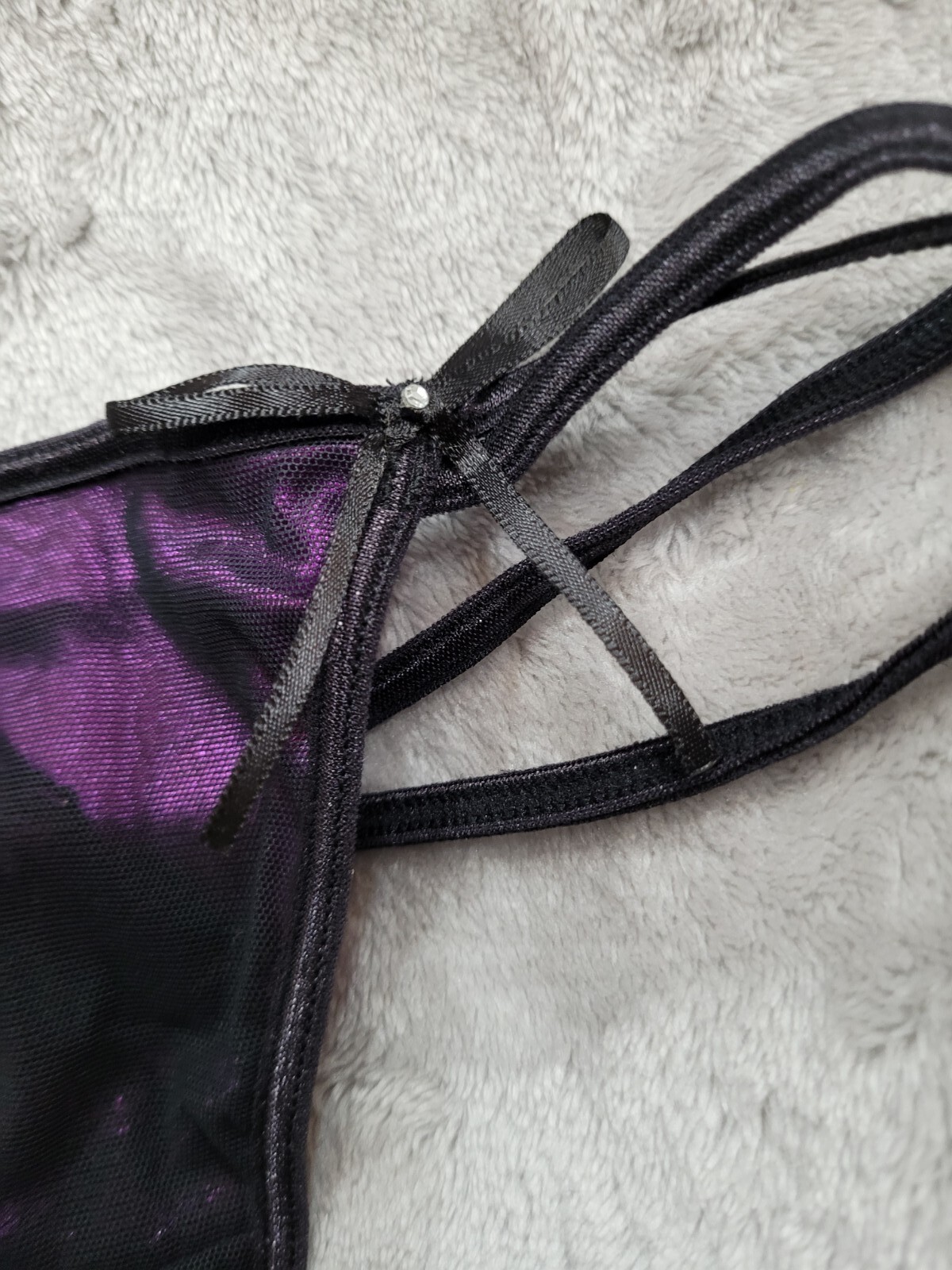 NWOT Vintage Vassarette Purple Black Mesh Double Strap G String Sz 6 Panties HOT