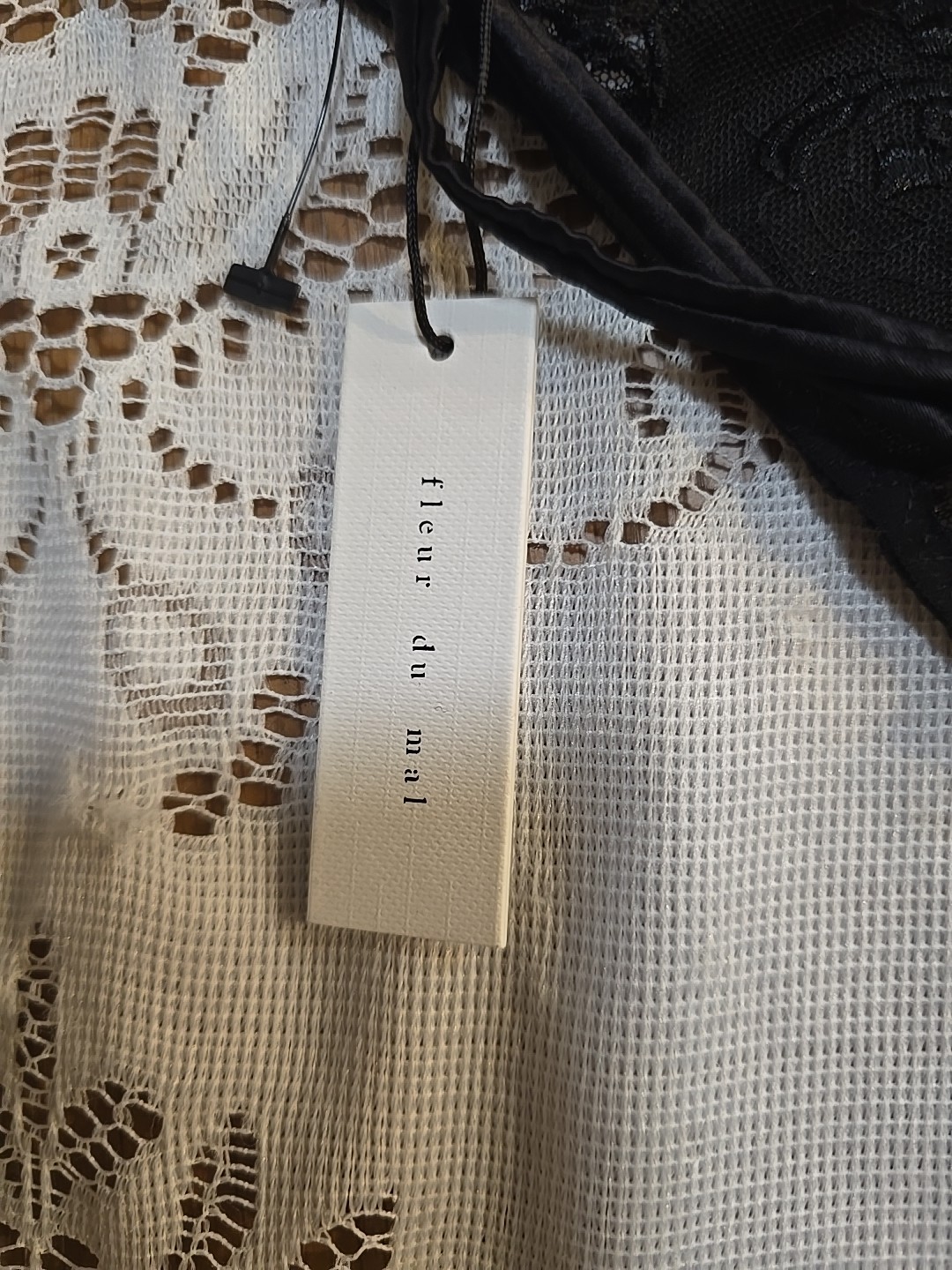FLEUR DU MAL ROSE LOGO Embroidered Thong Medium Size 3 Black New