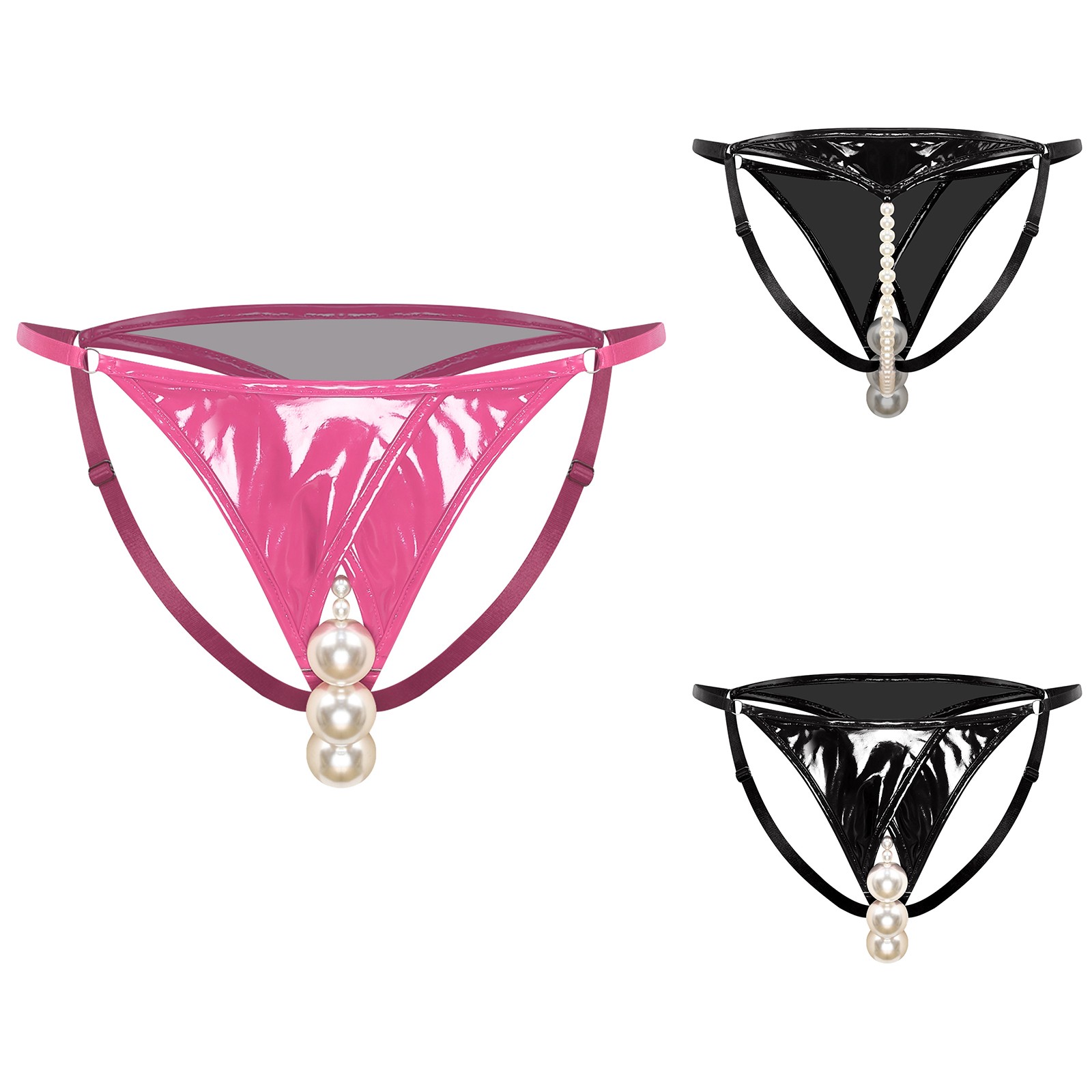 Women Solid Liquid Pearl Panties Hollowing Out Crotch Low Waist Beaded Briefs