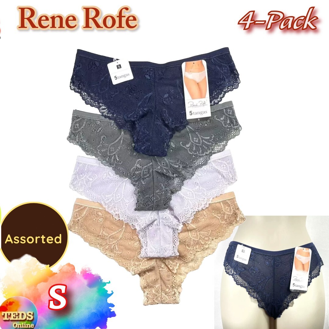 NWT 4-Pack Rene Rofe Lingerie Women’s S Lace Tangas Underwear Assorted Colors