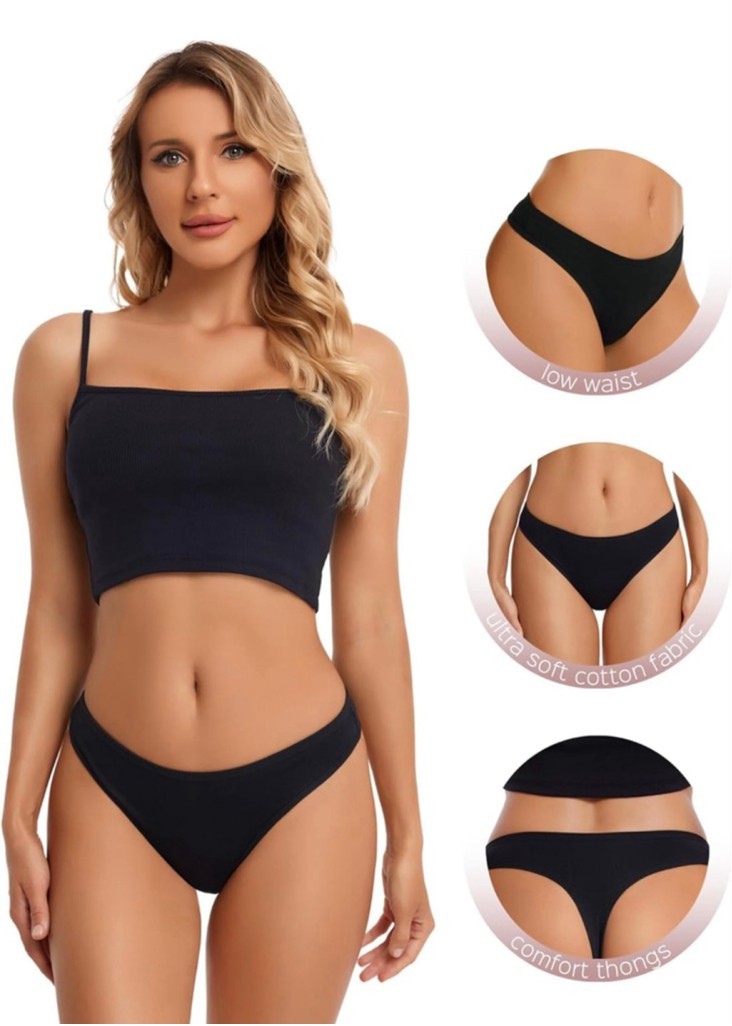 Anzermix Women’s Thong Panties Size L Black