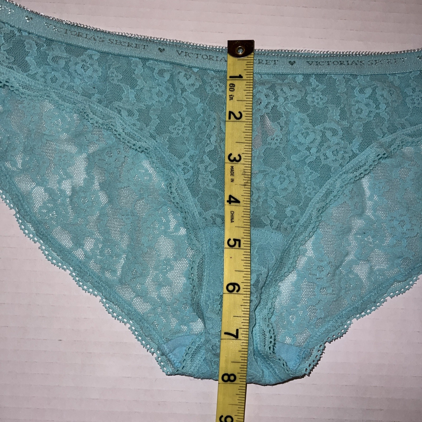 Victoria’s Secret Baby Blue Teal Lace Bikini Panties Sz-M Medium Sexy Sheer