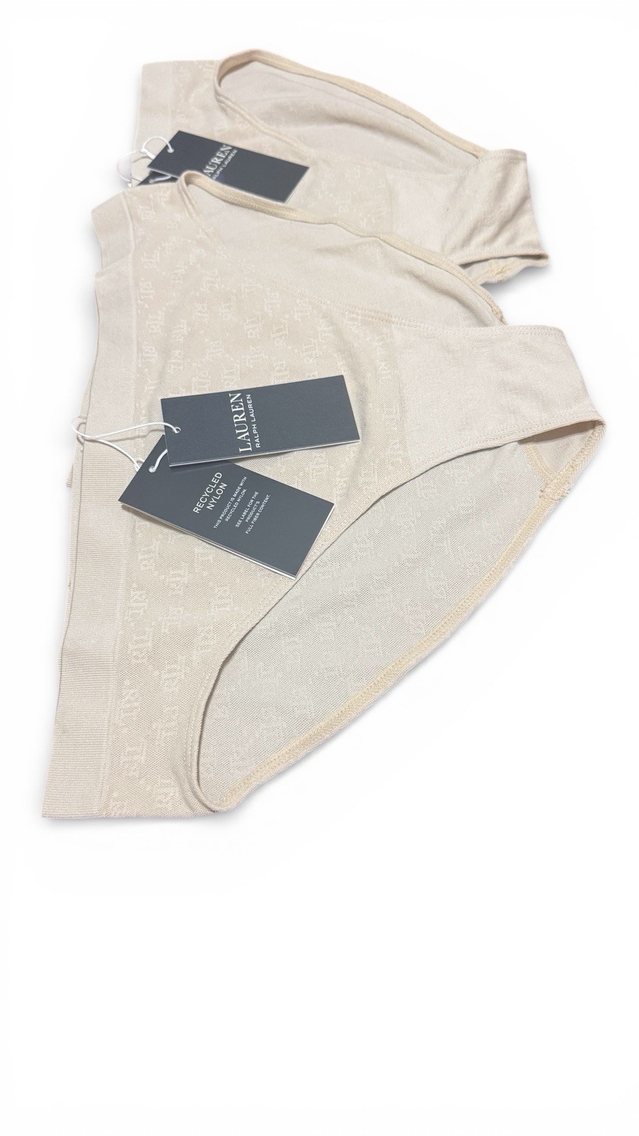 Ralph Lauren LRL Monogram Mesh Bikini Panty Women’s Size Medium Tan 2-Pack NWT